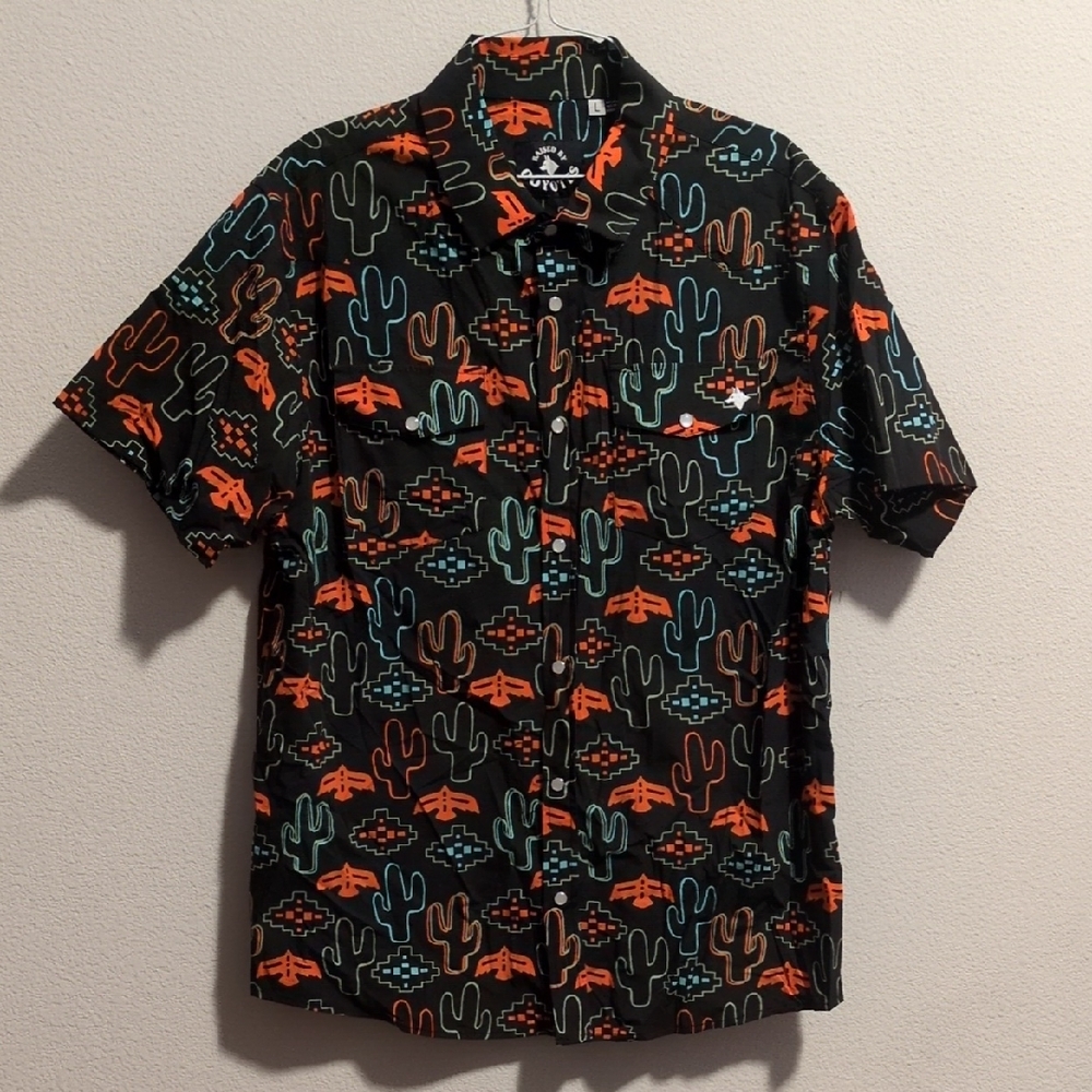 Men's Large Raised By Coyotes Western Pearl Snap Technical Button Down